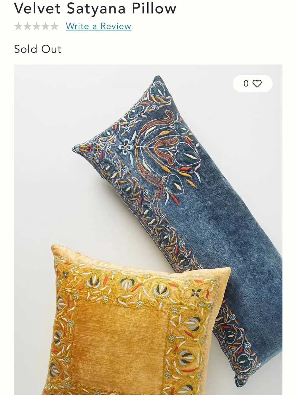 Mustard Yellow Embroidered Velvet Satyana Pillow by Anthropologie